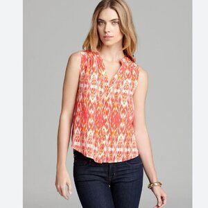 Joie Finnegan Ikat Pure Silk Pink Orange Button Up Sleeveless Tank Top Blouse XS